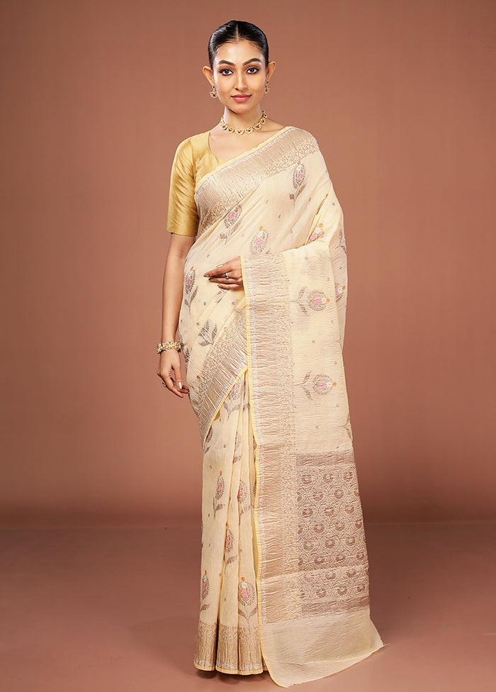 Cream Tissue Silk Saree With Blouse Piece