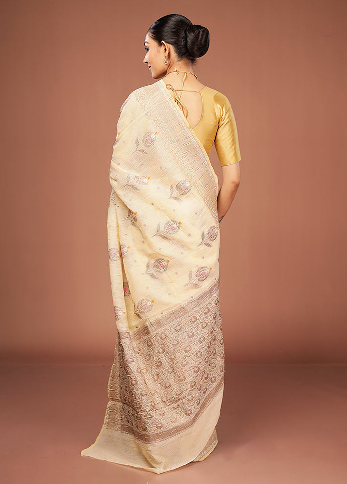 Cream Tissue Silk Saree With Blouse Piece