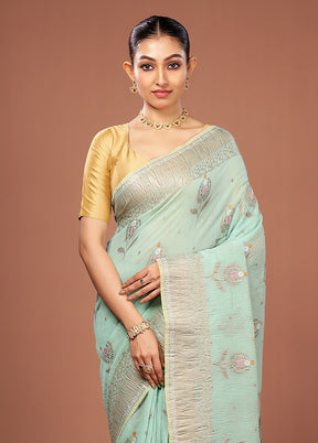 Blue Tissue Silk Saree With Blouse Piece
