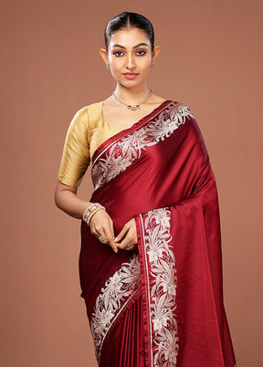 Maroon Banarasi Silk Saree With Blouse Piece