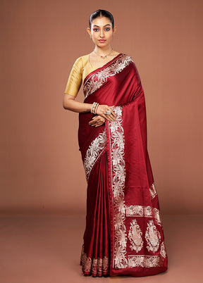 Maroon Banarasi Silk Saree With Blouse Piece