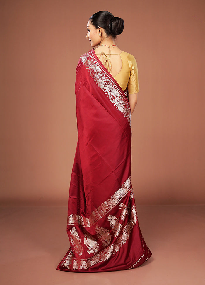 Maroon Banarasi Silk Saree With Blouse Piece