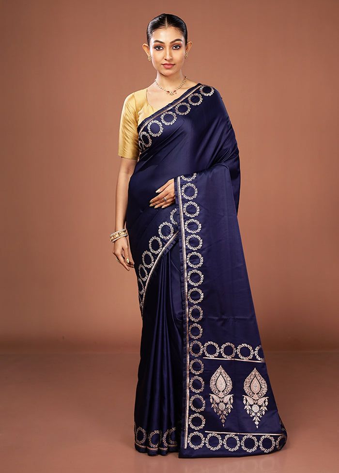 Blue Banarasi Silk Saree With Blouse Piece