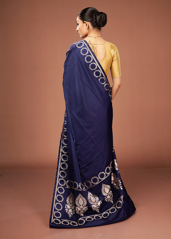 Blue Banarasi Silk Saree With Blouse Piece