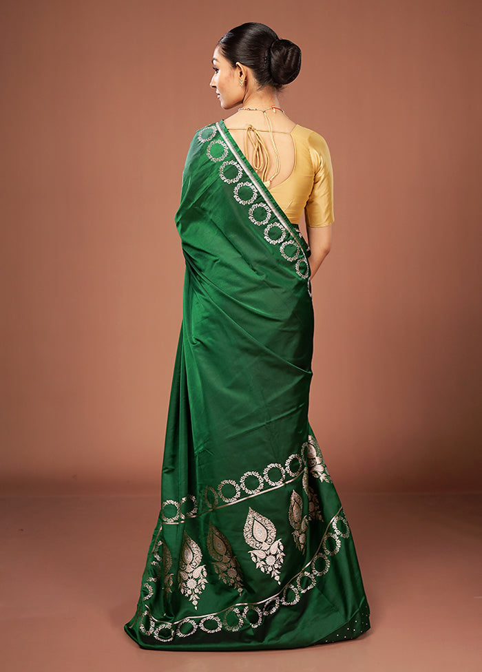 Green Banarasi Silk Saree With Blouse Piece