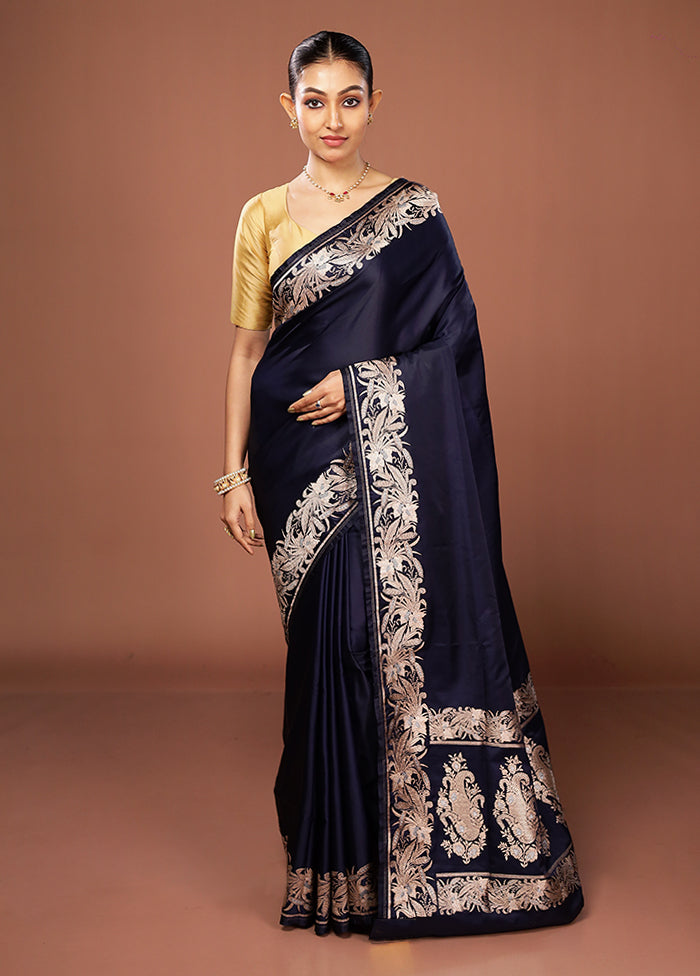 Blue Banarasi Silk Saree With Blouse Piece