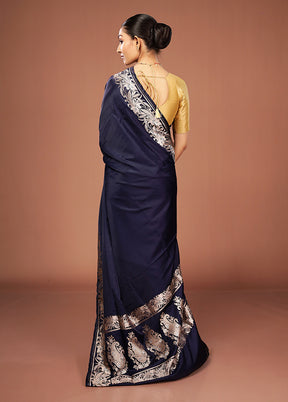 Blue Banarasi Silk Saree With Blouse Piece
