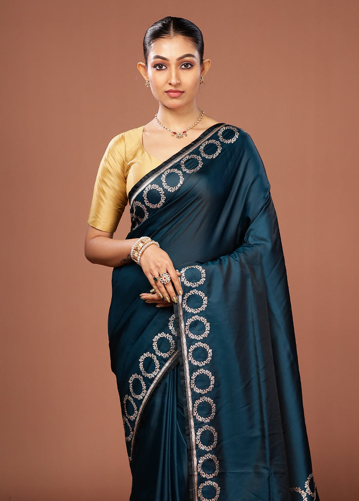 Blue Banarasi Silk Saree With Blouse Piece