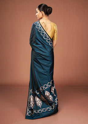 Blue Banarasi Silk Saree With Blouse Piece