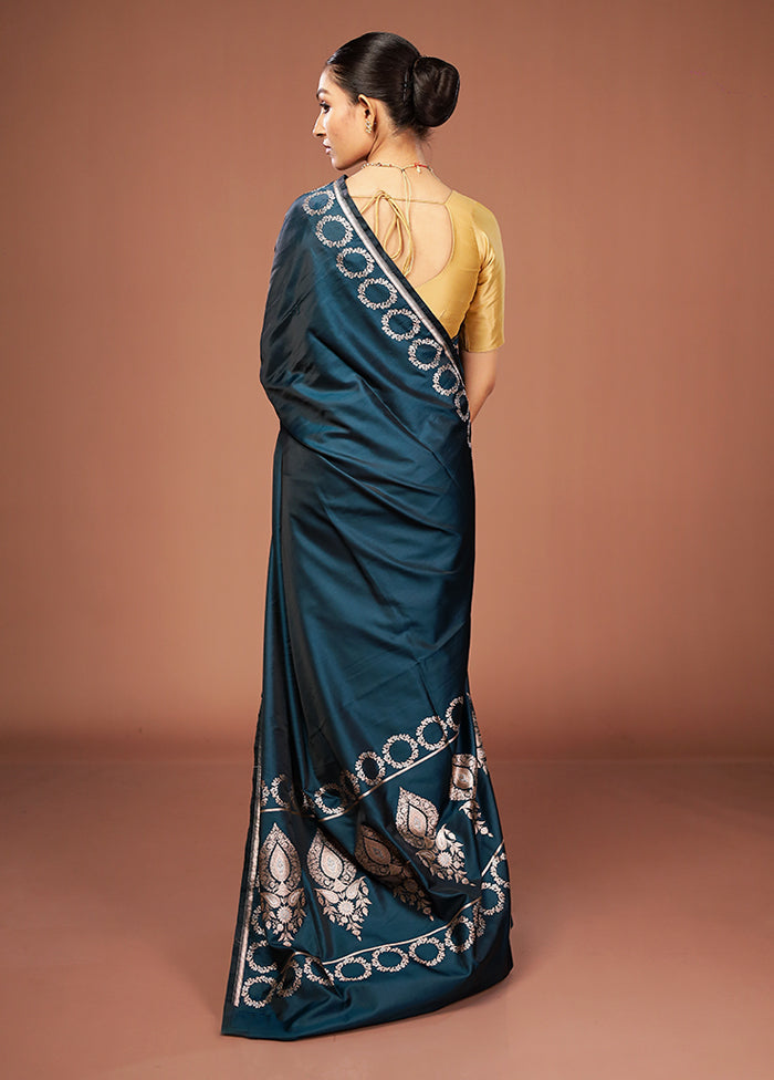 Blue Banarasi Silk Saree With Blouse Piece