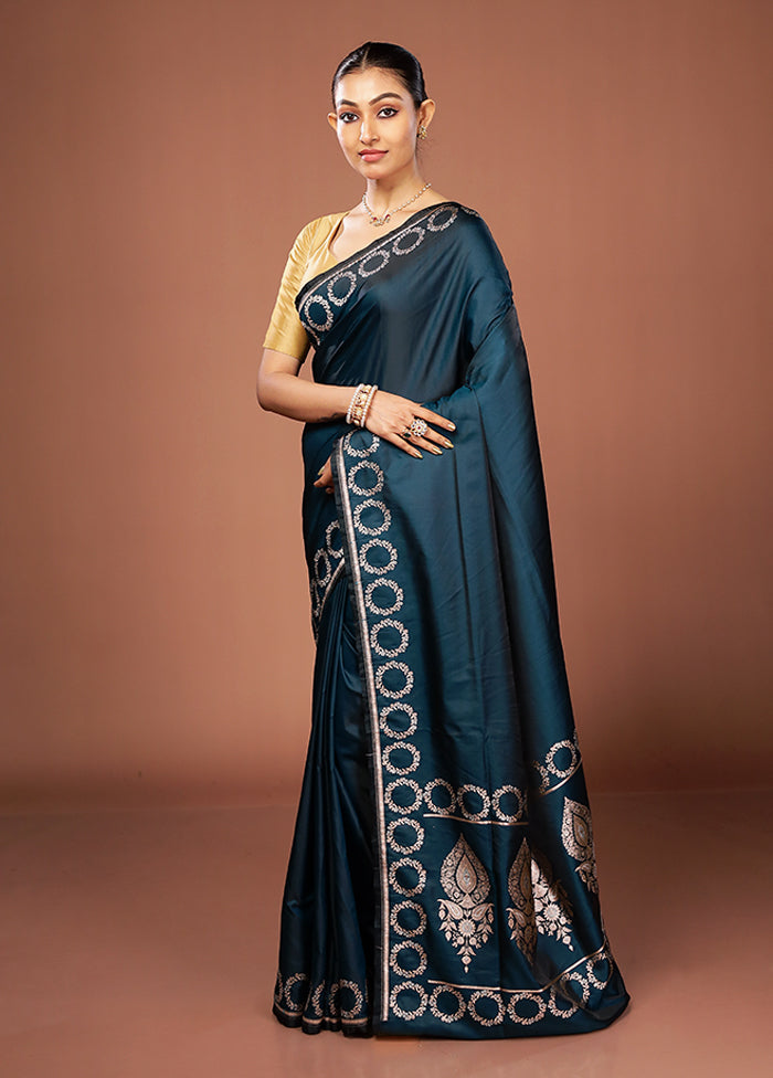 Blue Banarasi Silk Saree With Blouse Piece