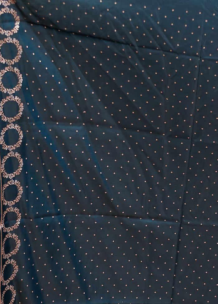 Blue Banarasi Silk Saree With Blouse Piece