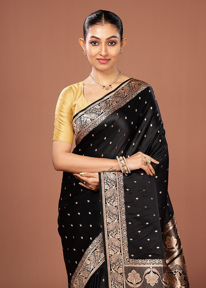 Black Banarasi Silk Saree With Blouse Piece