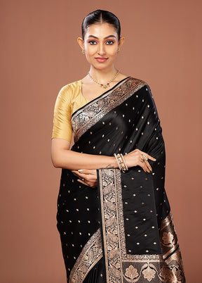 Black Banarasi Silk Saree With Blouse Piece