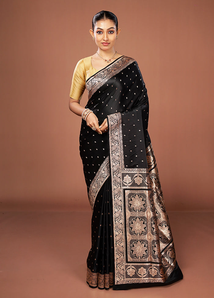 Black Banarasi Silk Saree With Blouse Piece