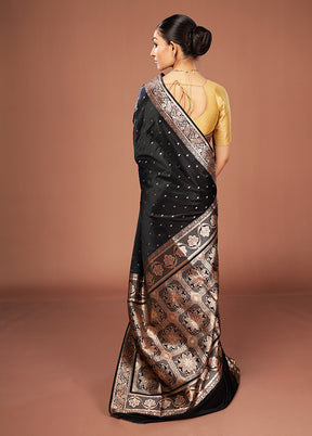 Black Banarasi Silk Saree With Blouse Piece