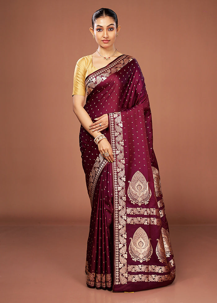 Purple Banarasi Silk Saree With Blouse Piece