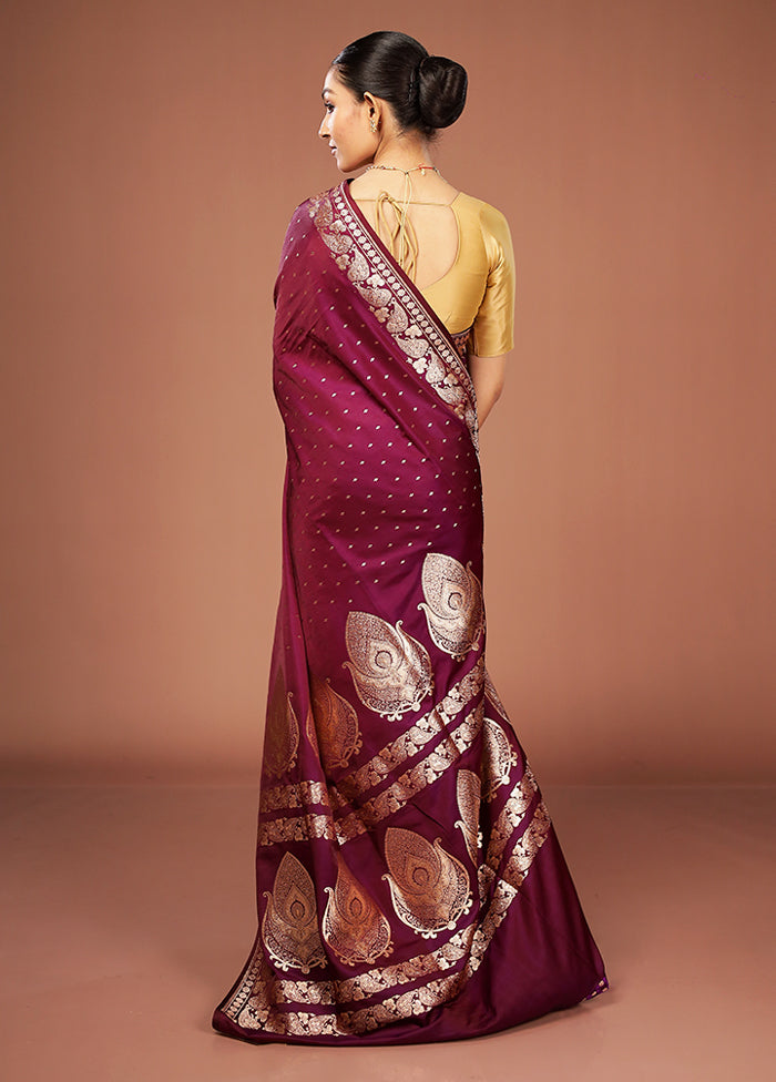 Purple Banarasi Silk Saree With Blouse Piece