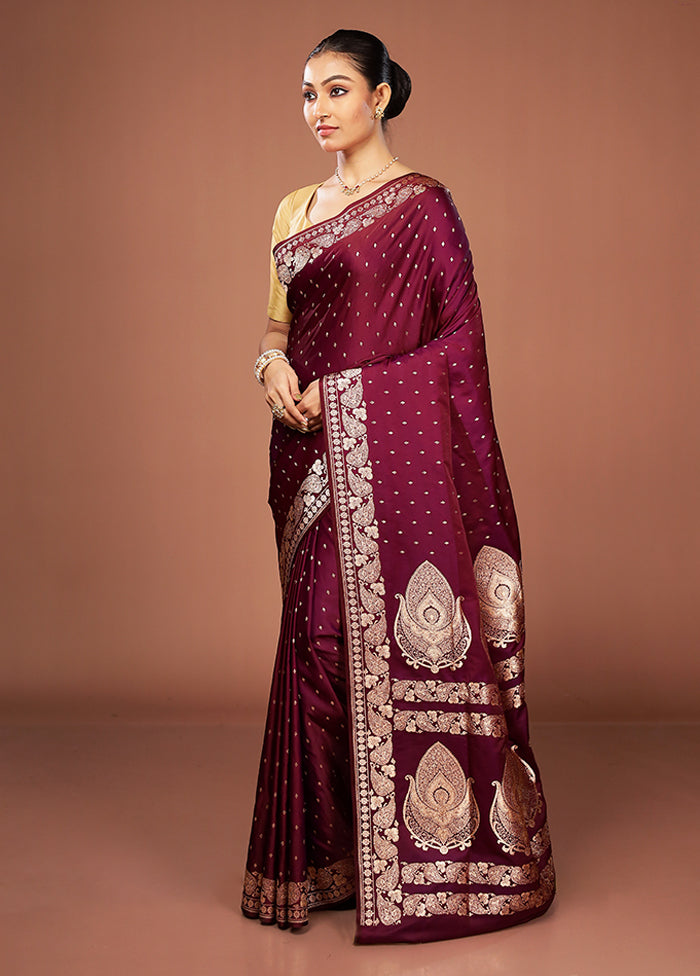 Purple Banarasi Silk Saree With Blouse Piece