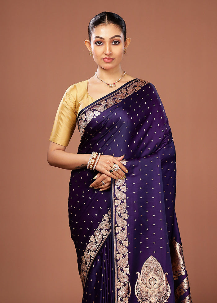 Blue Banarasi Silk Saree With Blouse Piece