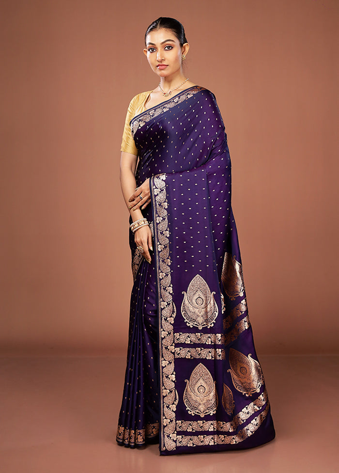 Blue Banarasi Silk Saree With Blouse Piece