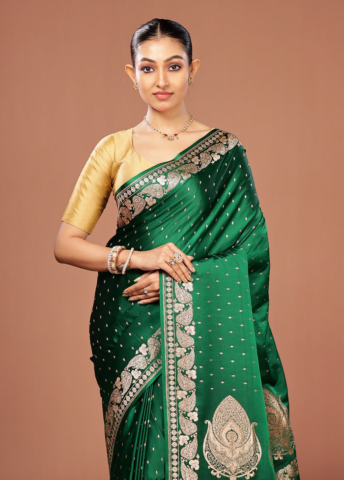 Green Banarasi Silk Saree With Blouse Piece