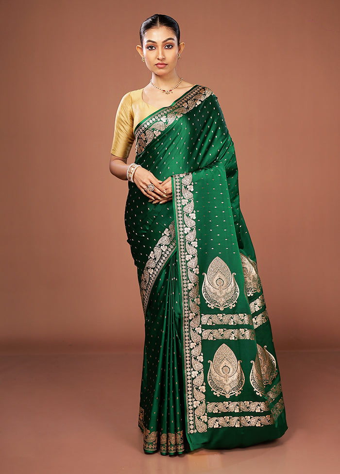 Green Banarasi Silk Saree With Blouse Piece