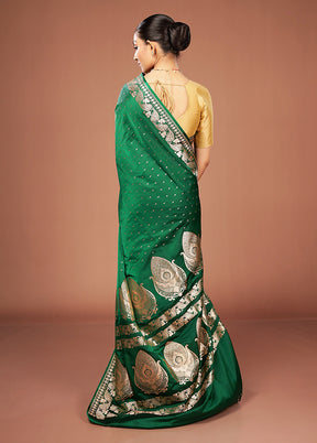 Green Banarasi Silk Saree With Blouse Piece