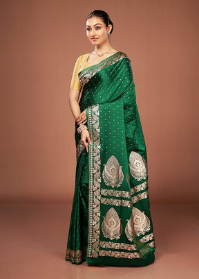 Green Banarasi Silk Saree With Blouse Piece