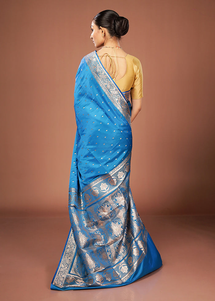Blue Banarasi Silk Saree With Blouse Piece
