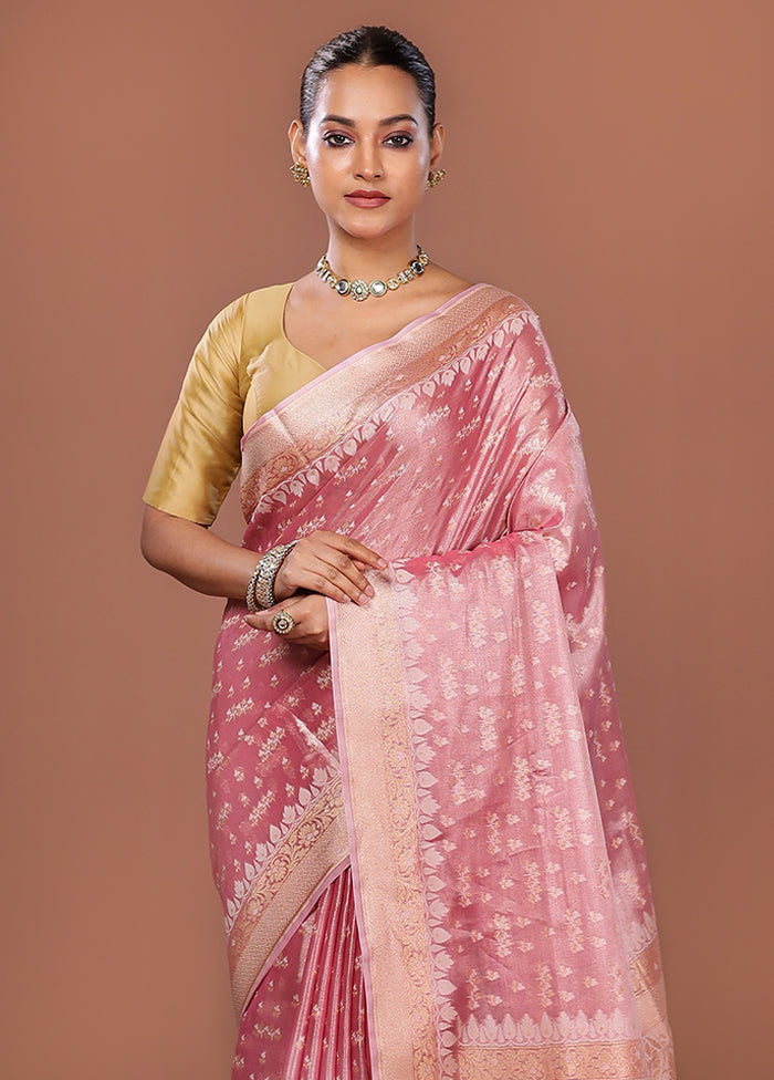 Pink Tissue Silk Saree With Blouse Piece