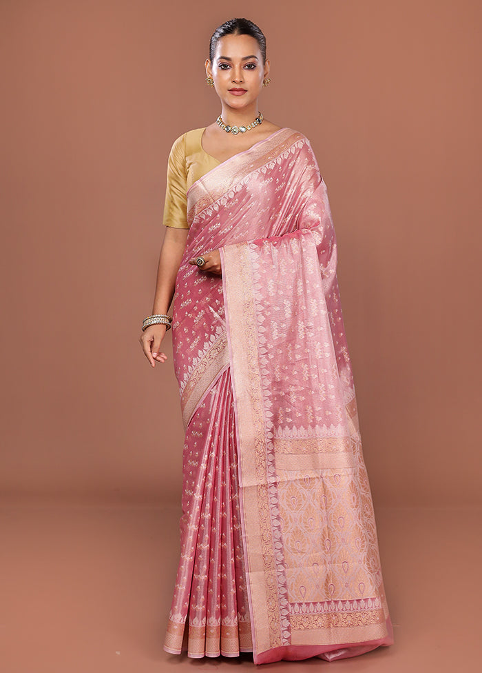 Pink Tissue Silk Saree With Blouse Piece