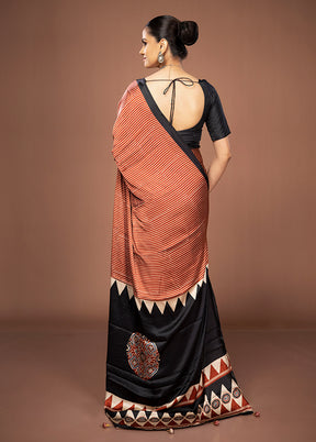 Maroon Printed Silk Saree Without Blouse Piece