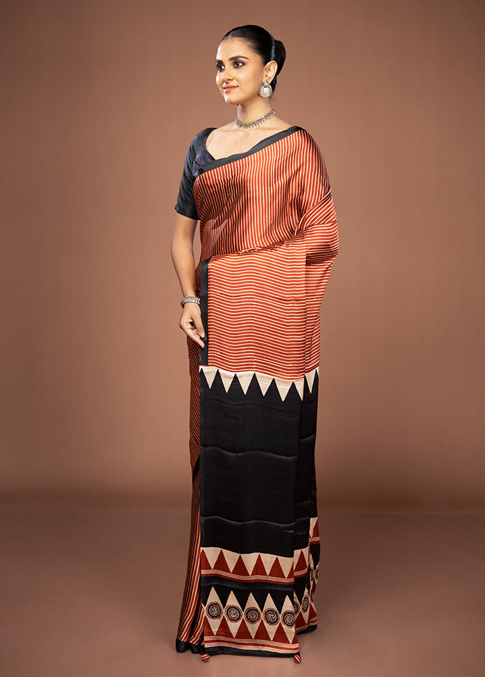 Maroon Printed Silk Saree Without Blouse Piece