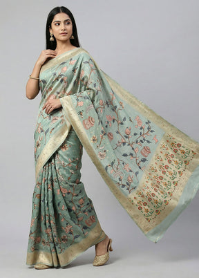 Green Dupion Silk Saree With Blouse Piece