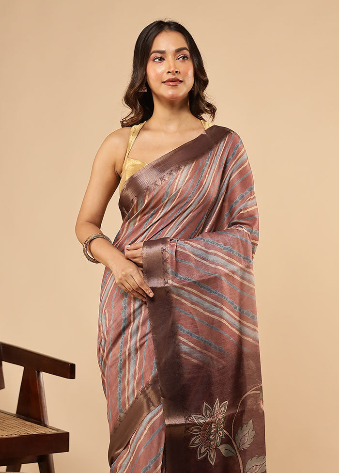 Purple Printed Silk Saree Without Blouse Piece