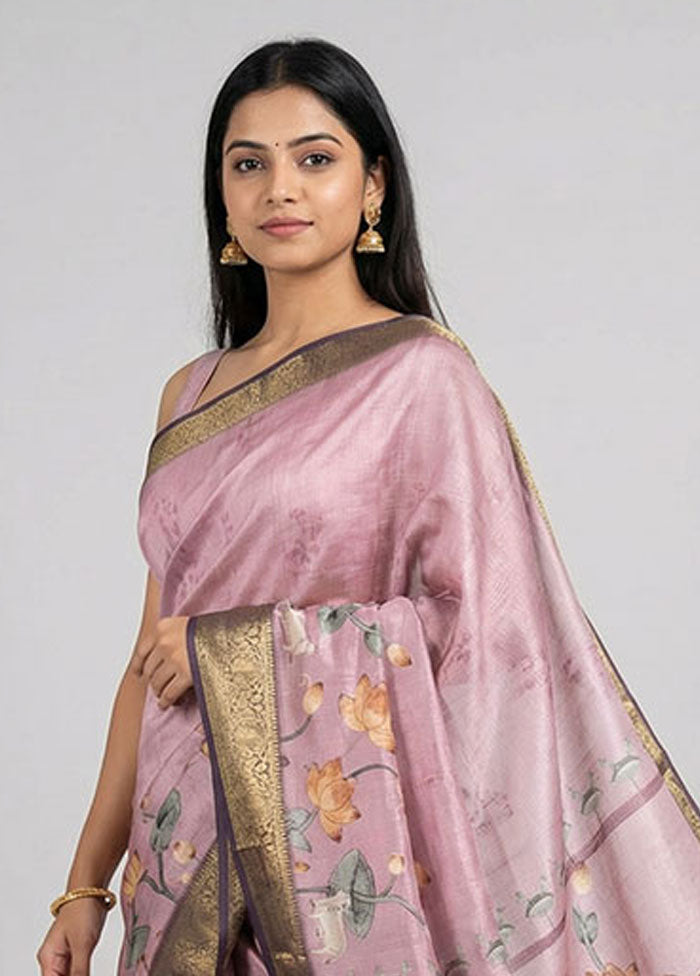 Purple Dupion Silk Saree With Blouse Piece