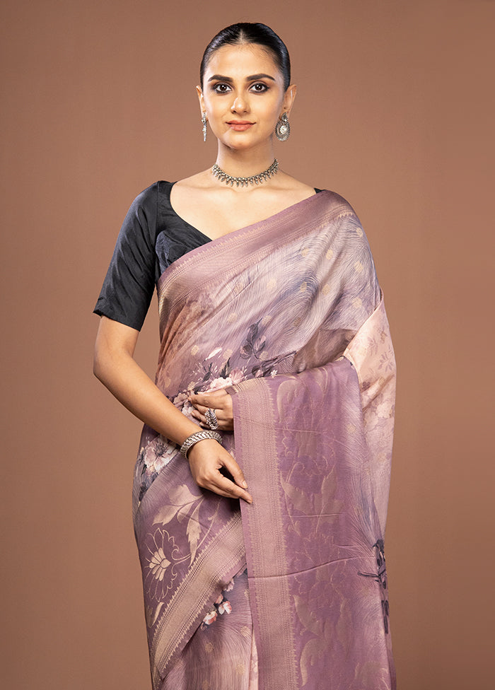 Purple Dupion Silk Saree With Blouse Piece