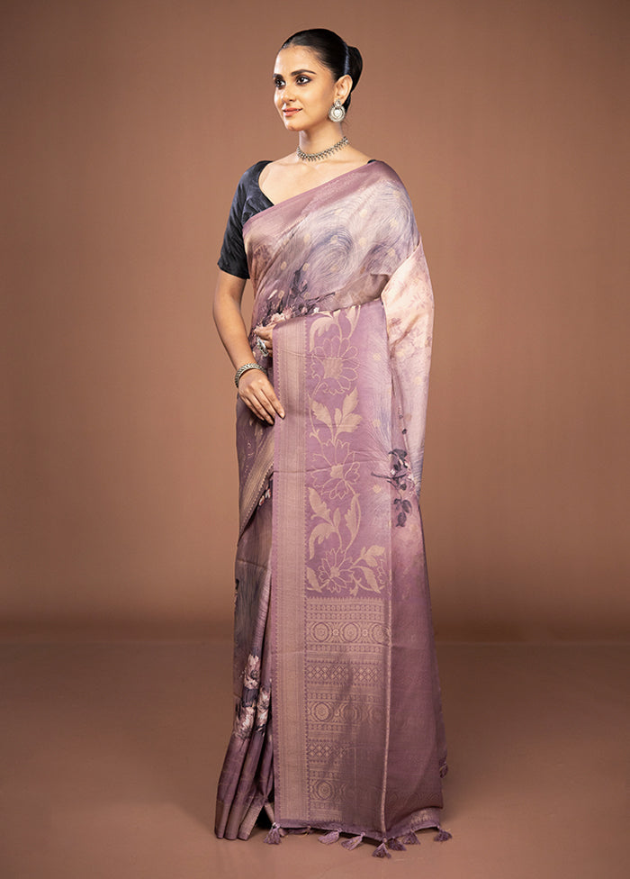 Purple Dupion Silk Saree With Blouse Piece