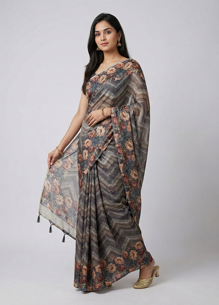 Cream Tussar Silk Saree With Blouse Piece