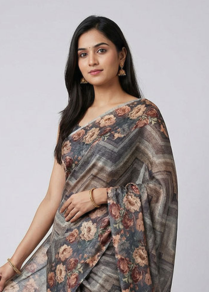 Cream Tussar Silk Saree With Blouse Piece
