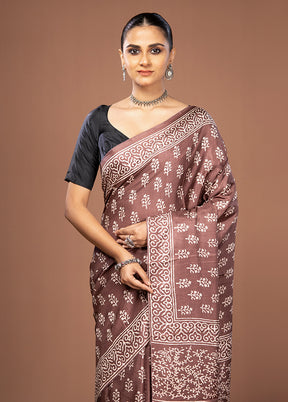 Brown Dupion Silk Saree With Blouse Piece