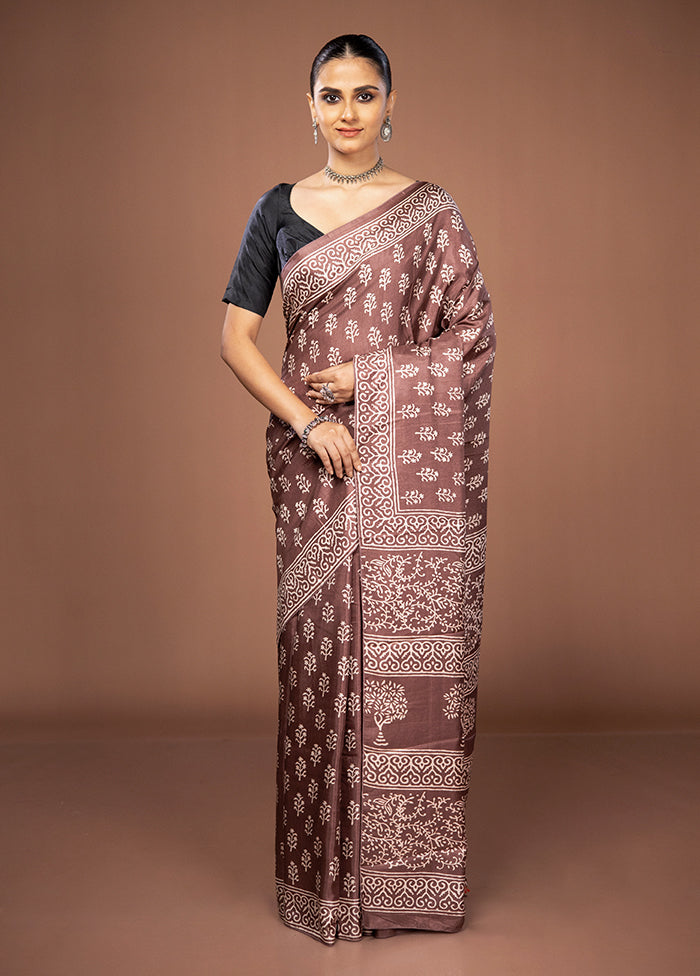 Brown Dupion Silk Saree With Blouse Piece
