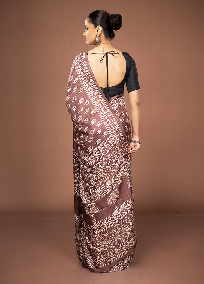 Brown Dupion Silk Saree With Blouse Piece