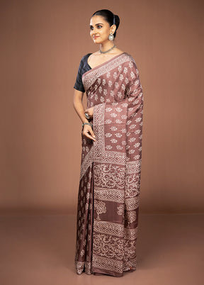 Brown Dupion Silk Saree With Blouse Piece