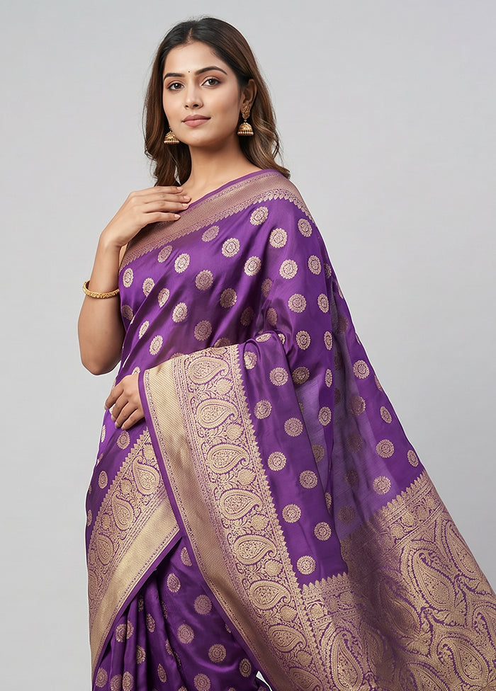 Purple Handloom Dupion Pure Silk Saree With Blouse Piece