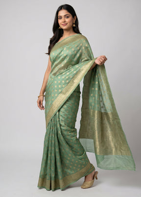 Green Handloom Dupion Pure Silk Saree With Blouse Piece