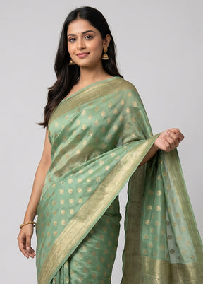 Green Handloom Dupion Pure Silk Saree With Blouse Piece