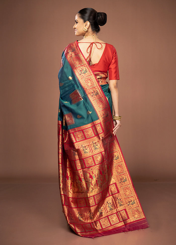 Green Dupion Silk Saree With Blouse Piece