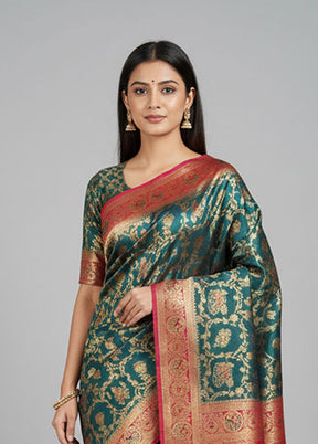 Green Dupion Silk Saree With Blouse Piece